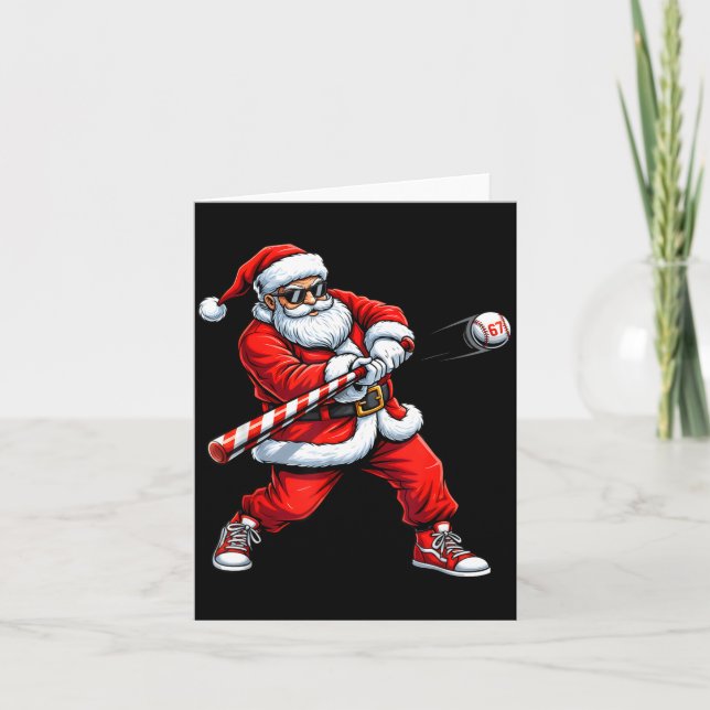 Christmas Baseball Player Santa Funny Xmas Boys Me Card (Front)