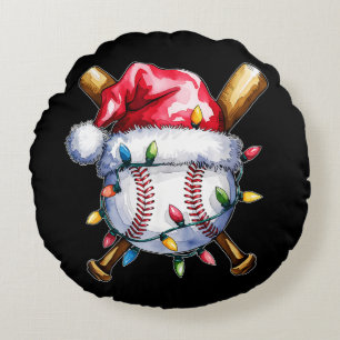 Christmas Baseball Player Santa Hat  Round Cushion