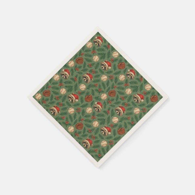 Christmas Baseball Racoon Pattern Napkins (Corner)