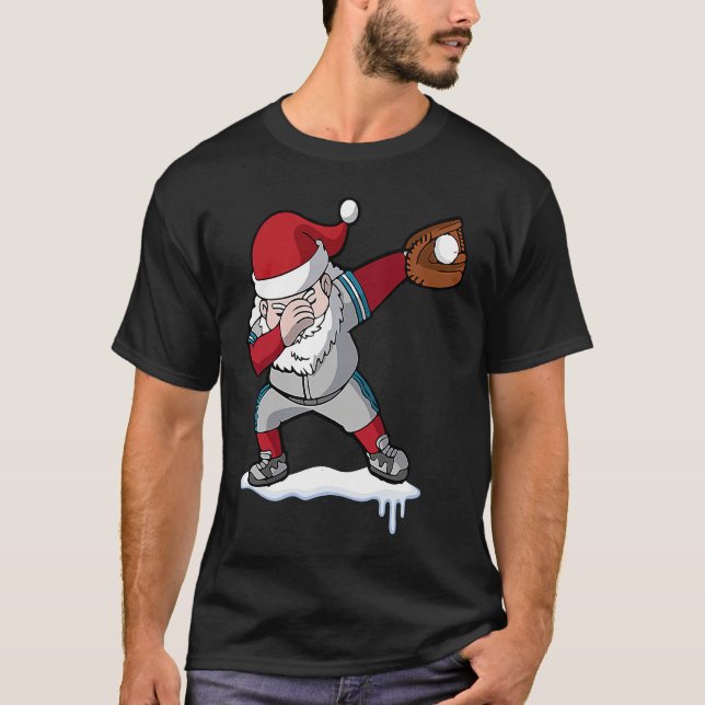 Christmas Baseball Santa Claus Quarterback Boys Ki T-Shirt (Front)
