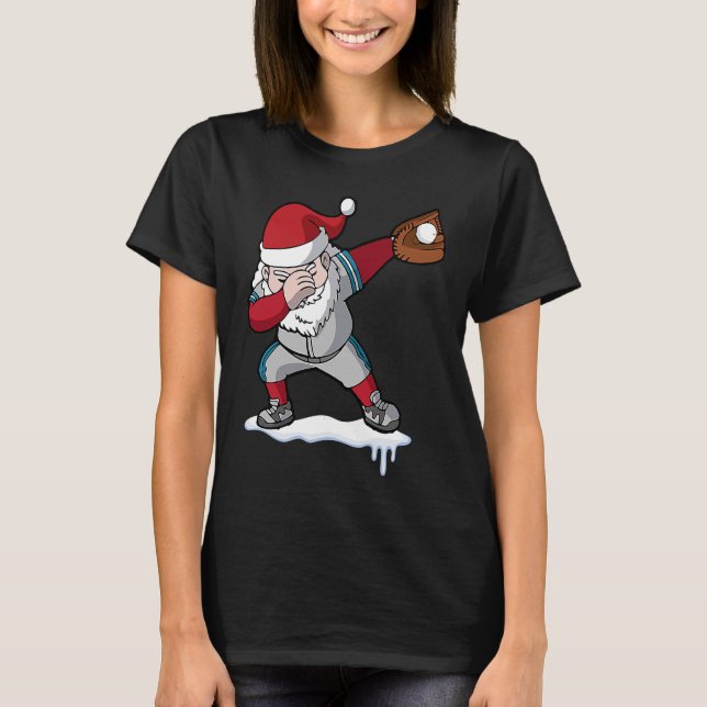 Christmas Baseball Santa Claus Quarterback Boys Ki T-Shirt (Front)