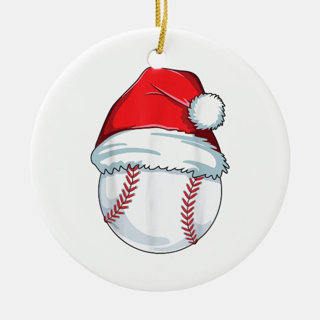 Christmas Baseball Santa Hat Ball Kids BoyOrnament Ceramic Ornament (Front)
