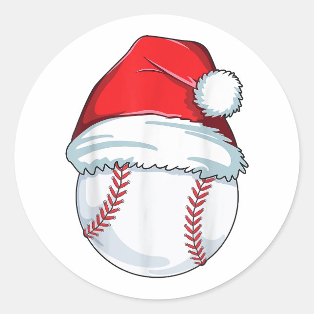 Christmas Baseball Santa Hat Ball Kids Boys Men Classic Round Sticker (Front)