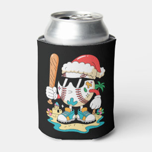 Christmas Baseball Santa Hat Bat Beach Palm Tree Can Cooler