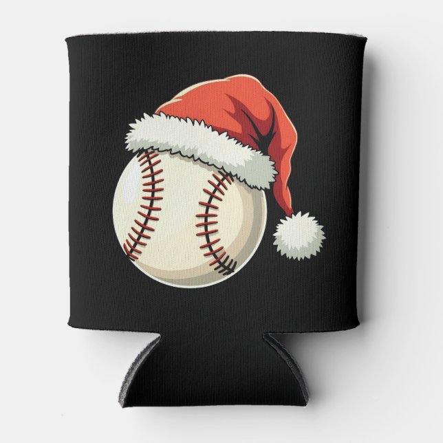 Christmas Baseball Santa Hat Funny Sport Xmas Can Cooler (Front)
