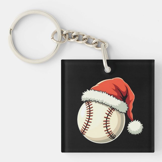 Christmas Baseball Santa Hat Funny Sport Xmas Key Ring (Front)