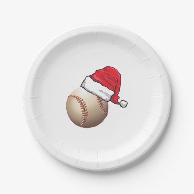 Christmas Baseball Santa Hat Paper Plate (Front)