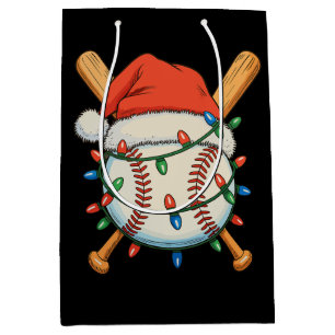 Christmas Baseball Santa Hat Xmas Lights Festive Medium Gift Bag