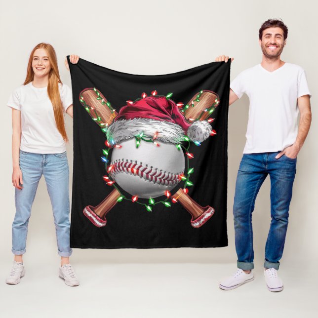 Christmas Baseball Santa Sports Xmas Holiday Fleece Blanket (In Situ)