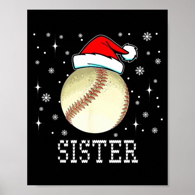 Christmas Baseball Sister Xmas Santa Hat Kids Boys Poster (Front)