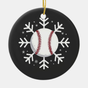 Christmas Baseball Snowflake Sport Hit hom run Ceramic Ornament