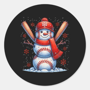 Christmas Baseball Snowman Boys Baseball Christmas Classic Round Sticker