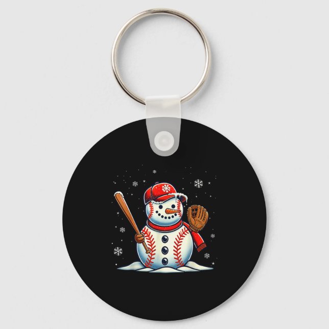 Christmas Baseball Snowman Boys Baseball Christmas Key Ring (Front)