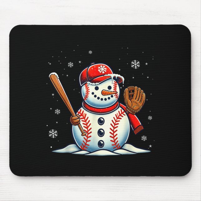 Christmas Baseball Snowman Boys Baseball Christmas Mouse Pad (Front)