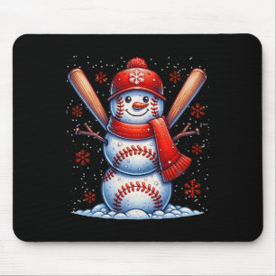 Christmas Baseball Snowman Boys Baseball Christmas Mouse Pad