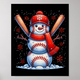 Christmas Baseball Snowman Boys Baseball Christmas Poster