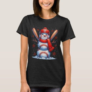Christmas Baseball Snowman Boys Baseball Christmas T-Shirt