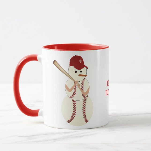 Christmas Baseball Snowman, Holiday Baseball Mug (Left)