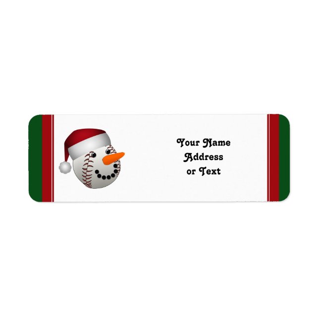 Christmas Baseball Snowman Return Address Label (Front)