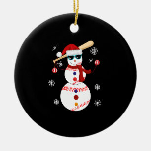 Christmas Baseball Snowman Santa Hat Gift Ceramic Ornament