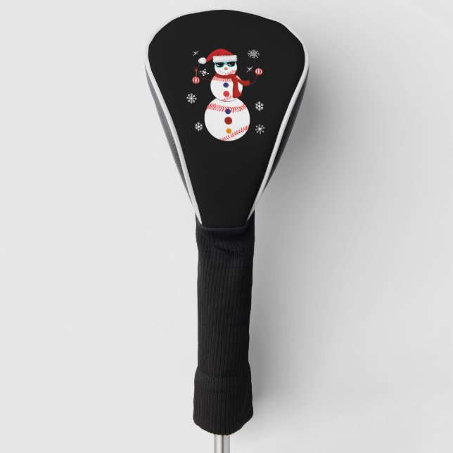 Christmas Baseball Snowman Santa Hat Gift  Golf Head Cover (Front)