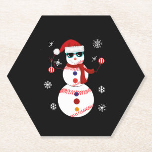 Christmas Baseball Snowman Santa Hat Gift Paper Coaster