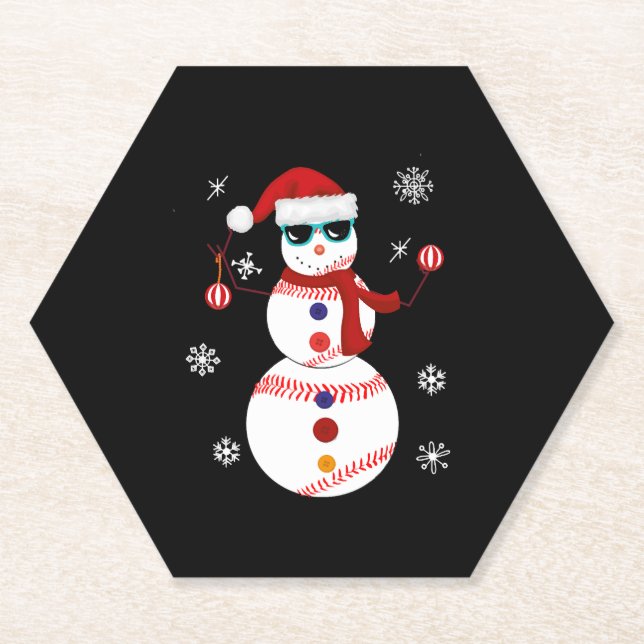 Christmas Baseball Snowman Santa Hat Gift  Paper Coaster (Front)