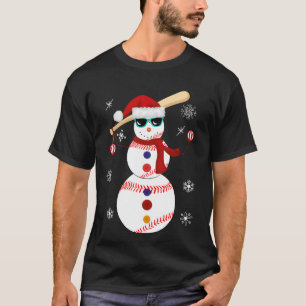 Christmas Baseball Snowman Santa Hat Gift T-Shirt