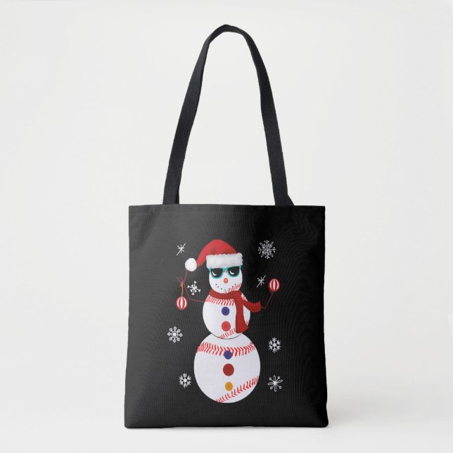 Christmas Baseball Snowman Santa Hat Gift  Tote Bag (Front)