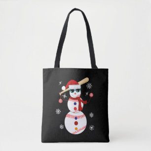 Christmas Baseball Snowman Santa Hat Gift Tote Bag
