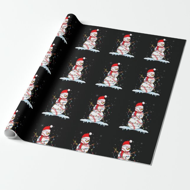 Christmas Baseball Snowman Santa Xmas Lights for B Wrapping Paper (Unrolled)