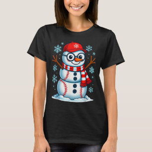 Christmas Baseball Snowman Xmas Pajamas Women Men T-Shirt