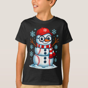 Christmas Baseball Snowman Xmas Pajamas Women Men  T-Shirt