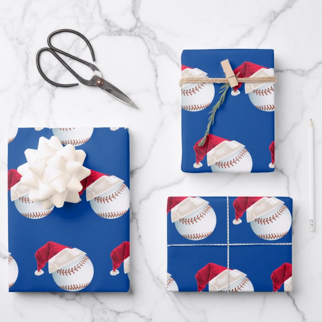Christmas Baseball Sports Santa Holiday Set Wrapping Paper Sheet (Front)