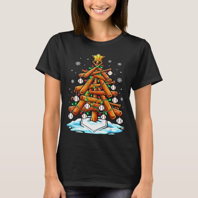 Christmas Baseball Tree Lights Xmas  T-Shirt (Front)