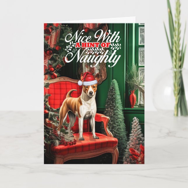 Christmas Basenji Dog Naughty or Nice Holiday Card (Front)