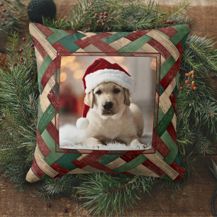 Christmas Basket Weave Pet Family Custom Photo  Cushion