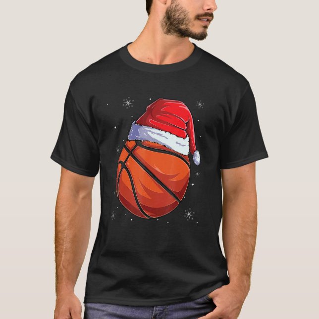 Christmas Basketball Ball Santa Hat Funny Sport Xm T-Shirt (Front)