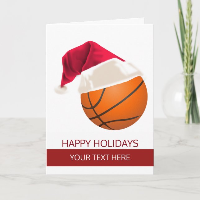 Christmas basketball Ball Santa Hat Greeting Cards (Front)