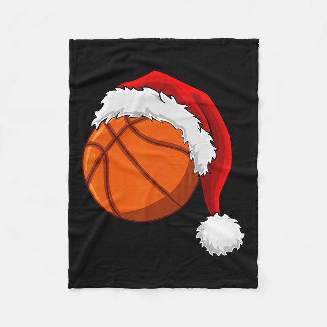 Christmas Basketball Ball Santa Hat Men Boys Sport Fleece Blanket (Front)