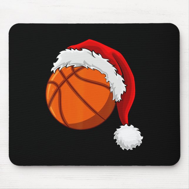 Christmas Basketball Ball Santa Hat Men Boys Sport Mouse Pad (Front)