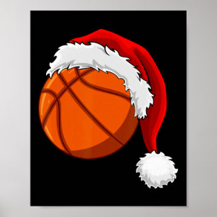 Christmas Basketball Ball Santa Hat Men Boys Sport Poster