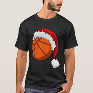 Christmas Basketball Ball Santa Hat Men Boys Sport T-Shirt