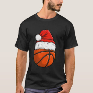 Christmas Basketball Ball Santa Hat Xmas Boys Men T-Shirt
