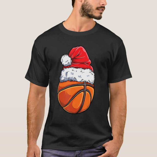 Christmas Basketball Ball Santa Hat Xmas Boys Men  T-Shirt (Front)