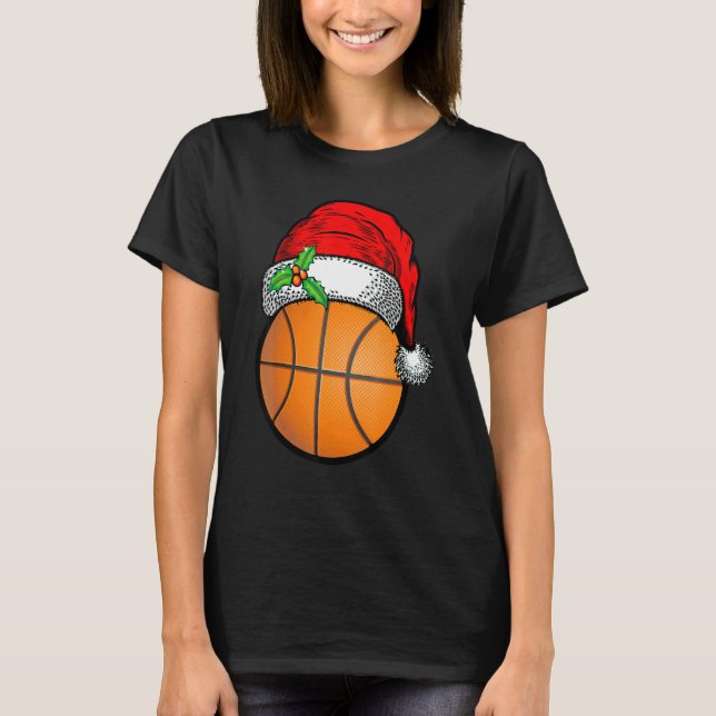 Christmas Basketball Ball Santa Hat Xmas Sport For T-Shirt (Front)