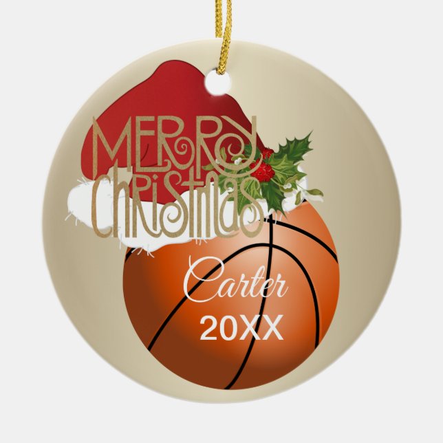 Christmas Basketball Ceramic Ornament (Front)