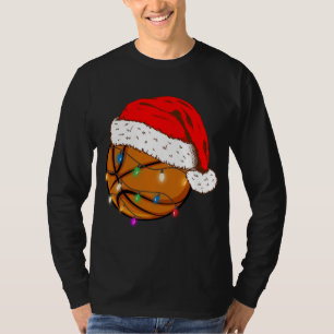 Christmas Basketball Santa Hat Funny Sport Xmas T-Shirt