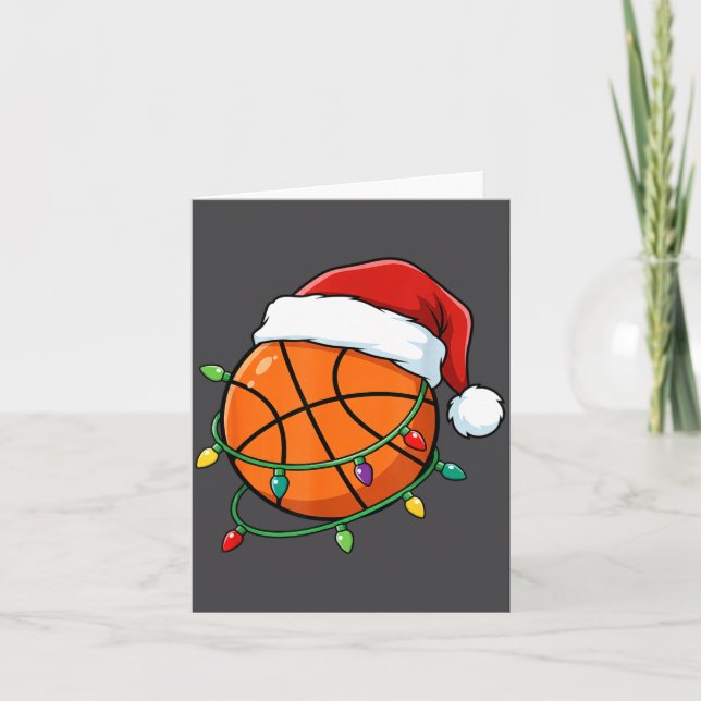 Christmas Basketball Santa Hat Wrapped In Lights H Card (Front)