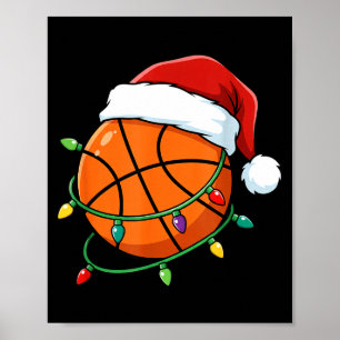 Christmas Basketball Santa Hat Wrapped In Lights H Poster